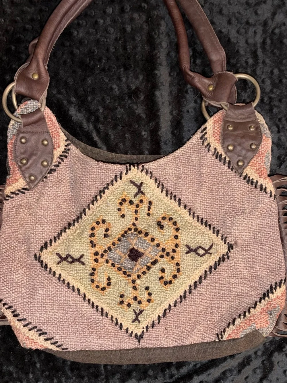 Scully Southwestern Kilim Textile & Leather Shoulder Hobo Bag